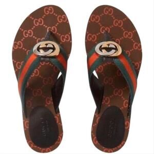 GUCCI Kika GG logo web stripe flip flops sandals